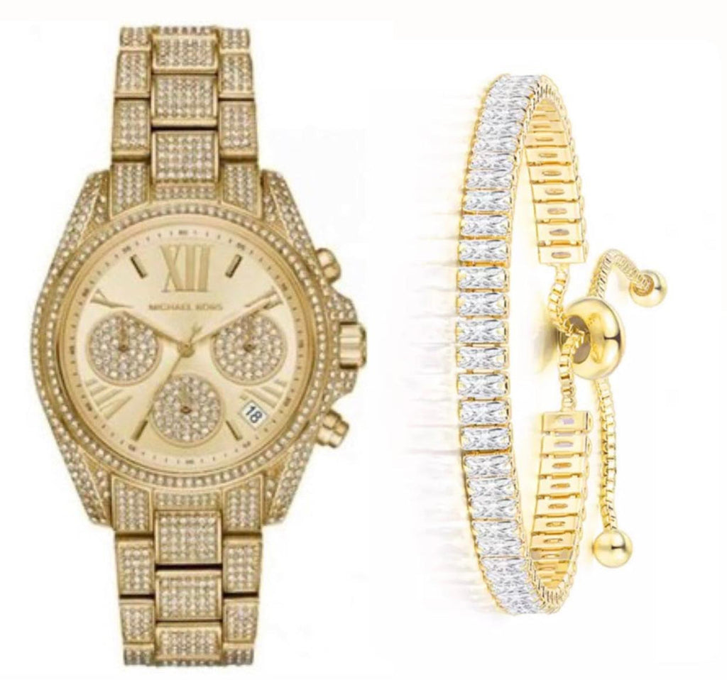 Michael Kors Mini Bradshaw Crystals Gold Dial Gold Steel Strap Watch For Women - MK6494 Buy Now By Michael Kors