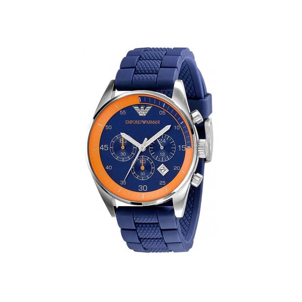 Emporio Armani Chronograph Blue Dial Blue Rubber Strap Watch For Men - AR5864 Buy Now By Emporio Armani