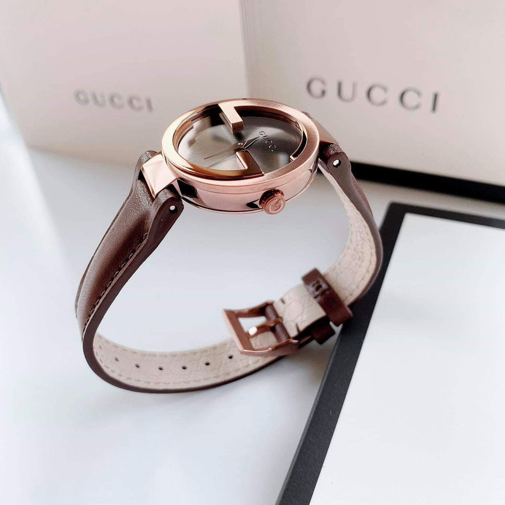 Gucci G Interlocking Brown Dial Brown Leather Strap Watch For Women - YA133504 Buy Now By Gucci