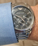 Emporio Armani Valente Chronograph Quartz Black Dial Silver Steel Strap Watch For Men - AR11083