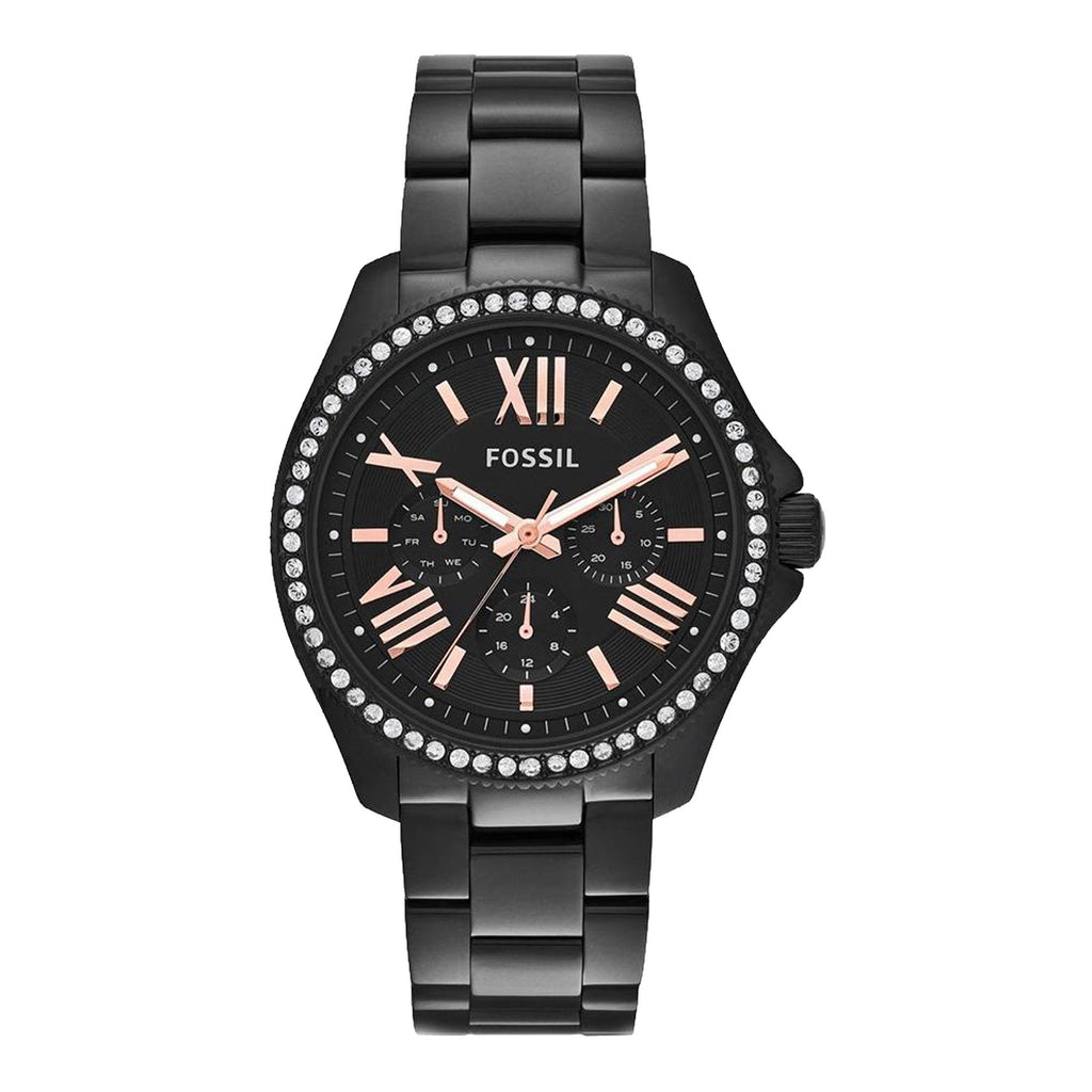 Fossil Cecile Multi Function Crystals Black Dial Black Steel Strap Watch for Women - AM4522 Buy Now By Fossil