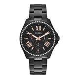 Fossil Cecile Multi Function Crystals Black Dial Black Steel Strap Watch for Women - AM4522 Buy Now By Fossil