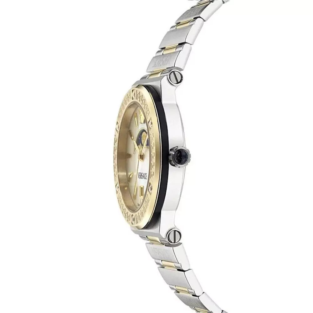Versace Greca Logo Moonphase Mother of Pearl Dial Two Tone Steel Strap Watch for Women - VE7G00524 Buy Now By Versace