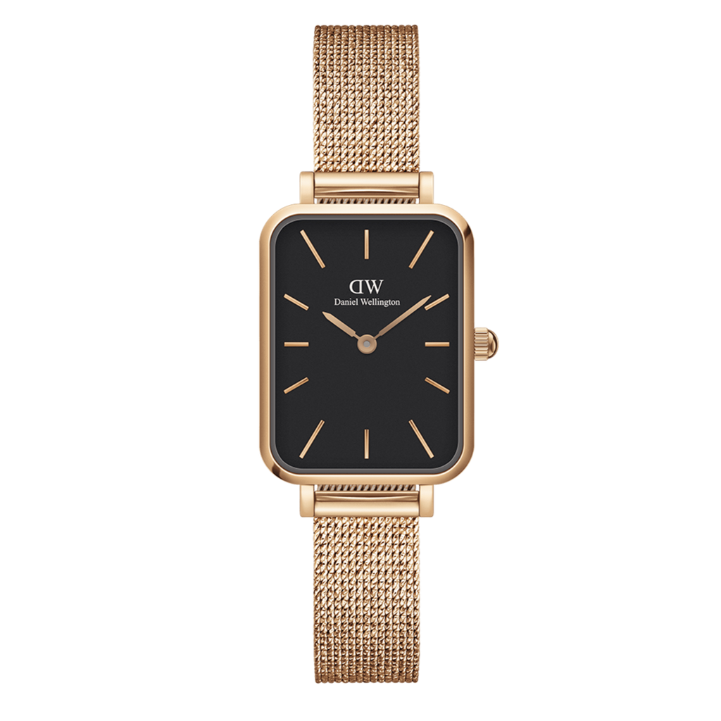 Daniel Wellington Quadro Melrose Black Dial Rose Gold Mesh Bracelet Watch For Women - DW00100432 Buy Now By Daniel Wellington