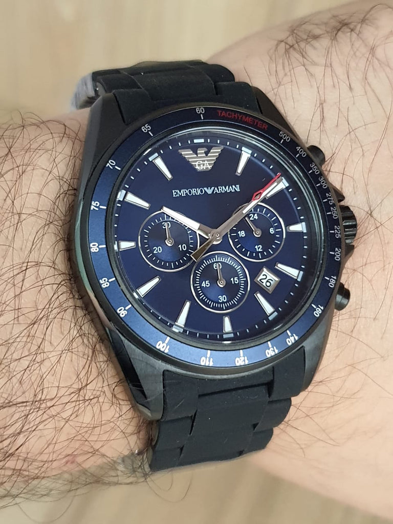 Emporio Armani Sigma Chronograph Blue Dial Black Silicone Strap Watch For Men - AR6121 Buy Now By Emporio Armani