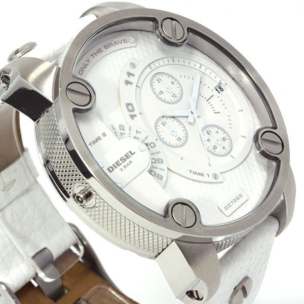 Diesel Badass Chronograph White Dial White Leather Strap Watch For Men - DZ7265 Buy Now By Diesel
