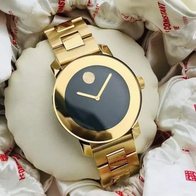 Movado Bold Black Dial Gold Steel Strap Unisex Watch - 3600397 Buy Now By Movado
