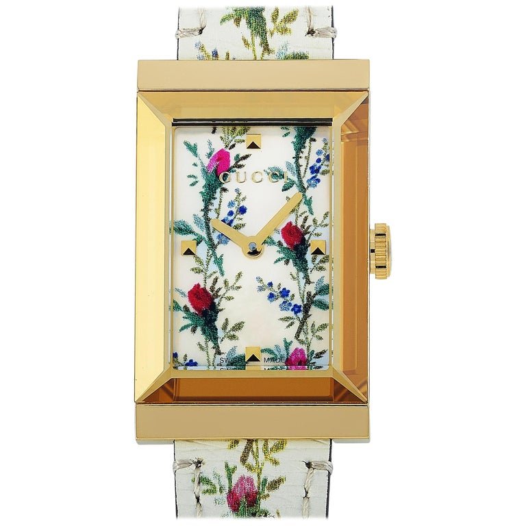 Gucci G-Frame Floral Mother of Pearl Dial White Leather Strap Watch For Women - YA147407 Buy Now By Gucci