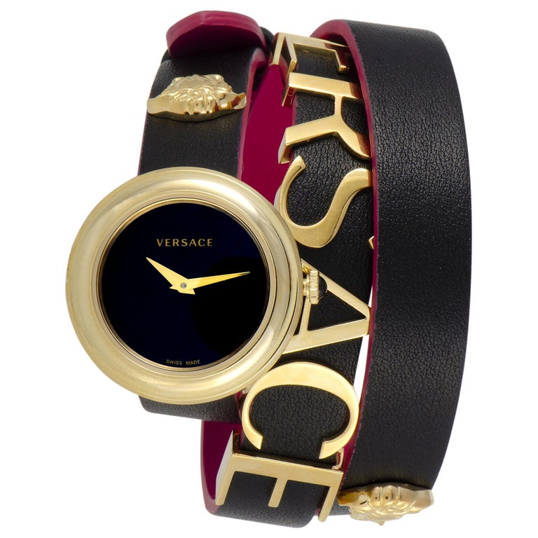 Versace V-Flare Quartz Black Dial Black Leather Strap Watch for Women - VEBN00218 Buy Now By Versace