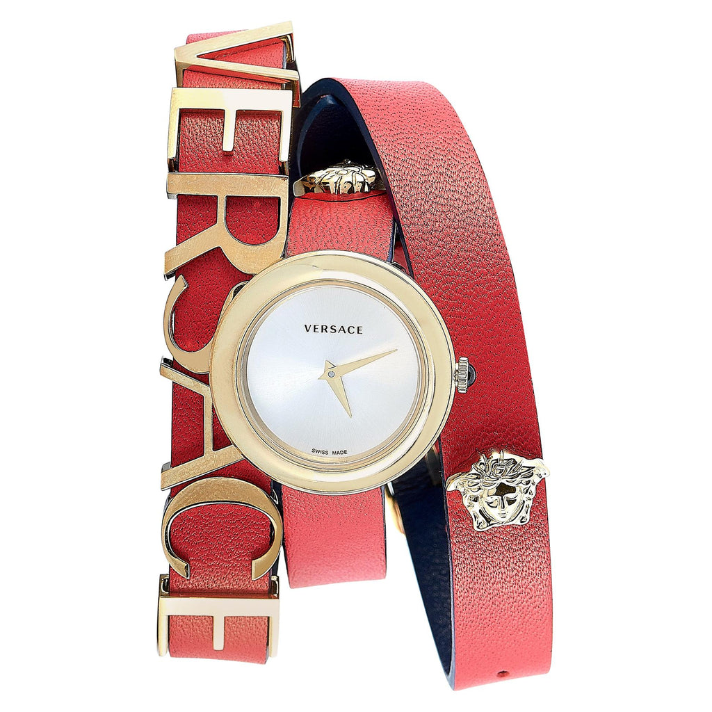 Versace V-Flare Quartz Silver Dial Red Leather Strap Watch for Women - VEBN00418 Buy Now By Versace