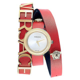 Versace V-Flare Quartz Silver Dial Red Leather Strap Watch for Women - VEBN00418 Buy Now By Versace