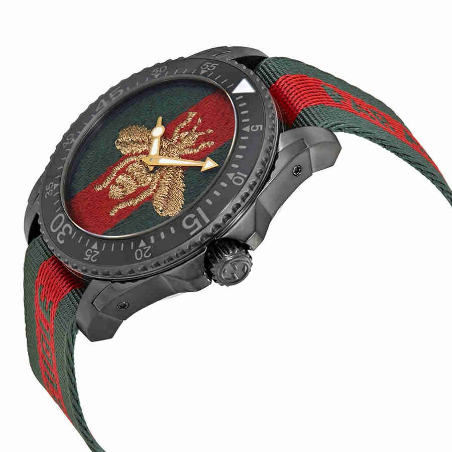 Gucci Dive Green & Red Dial Green & Red Nylon Strap Watch For Men - YA136216 Buy Now By Gucci