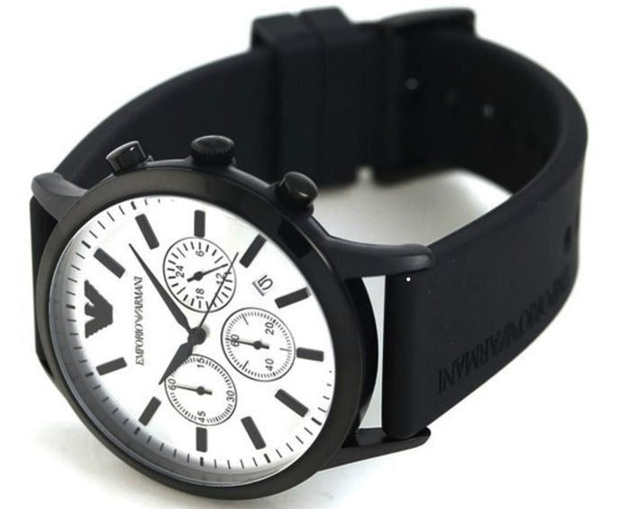 Emporio Armani Chronograph Quartz Silver Dial Black Rubber Strap Watch For Men - AR11048 Buy Now By Emporio Armani