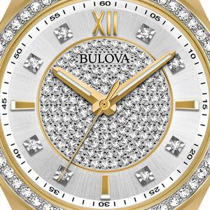 Bulova Crystal Collection Silver Crystal Dial Gold Steel Strap Watch for Women - 98L228 Buy Now By Bulova