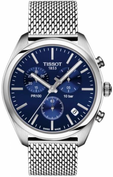 Tissot PR 100 Chronograph Blue Dial Silver Mesh Bracelet Watch for Men - T101.417.11.041.00 Buy Now By Tissot