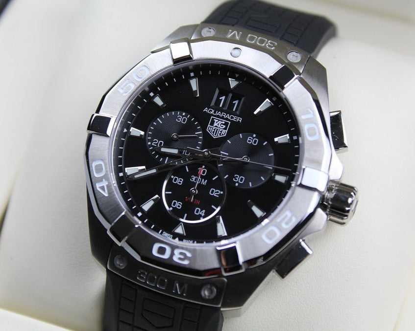 Tag Heuer Aquaracer Quartz Chronograph Black Dial Black Rubber Strap Watch for Men - CAY1110.FT6041