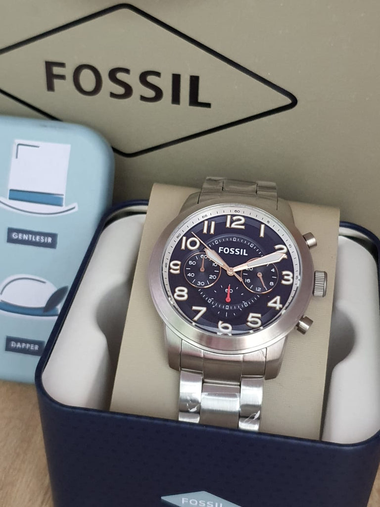 Fossil Pilot 54 Chronograph Navy Blue Dial Silver Steel Strap Watch for Men - FS5203 Buy Now By Fossil