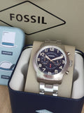 Fossil Pilot 54 Chronograph Navy Blue Dial Silver Steel Strap Watch for Men - FS5203 Buy Now By Fossil