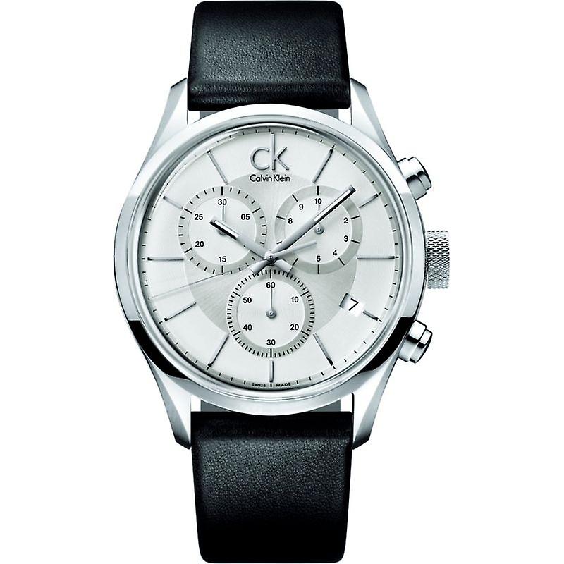 Calvin Klein Masculine Chronograph White Dial Black Leather Strap Watch for Men - K2H27120 Buy Now By Calvin Klein