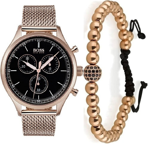 Hugo Boss Companion Quartz Black Dial Rose Gold Mesh Bracelet Watch For Men - HB1513548 Buy Now By Hugo Boss