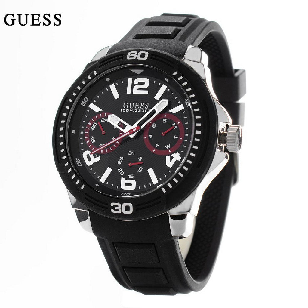 Guess Tread Black Dial Black Rubber Strap Watch for Men - W0967G1 Buy Now By Guess