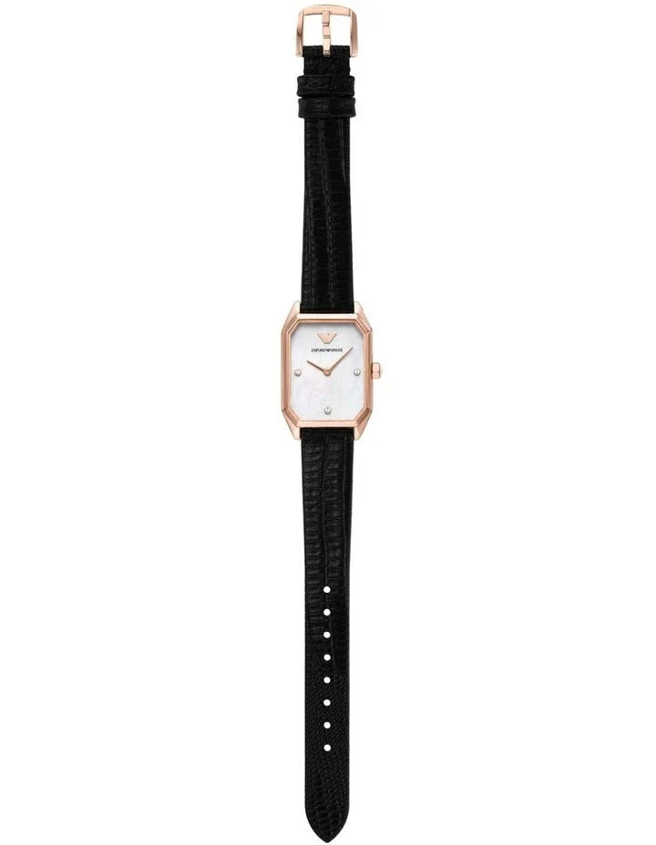 Emporio Armani Gioia Quartz Mother of Pearl Dial Black Leather Strap Watch For Women - AR11390 Buy Now By Emporio Armani