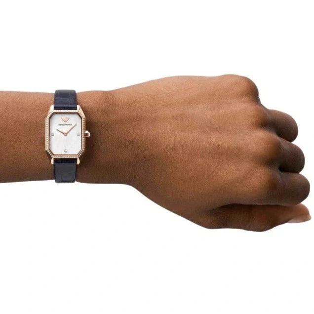 Emporio Armani Gianni T Bar Quartz Mother of Pearl Dial Blue Leather Strap Watch For Women - AR11466 Buy Now By Emporio Armani