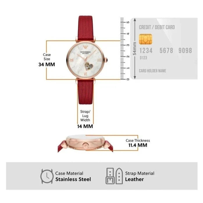 Emporio Armani Gianni T-Bar Mother of Pearl White Dial Red Leather Strap Watch For Women - AR60048 Buy Now By Emporio Armani