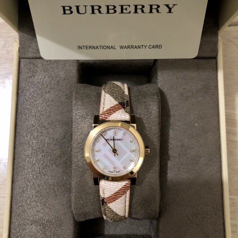 Burberry The City Diamonds Mother of Pearl Dial Brown Leather Strap Watch for Women - BU9226 Buy Now By Burberry