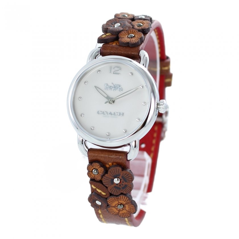 Coach Delancey White Dial Floral Brown Leather Strap Watch for Women - 14502761 Buy Now By Coach