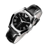 Emporio Armani Velente Black Dial Black Leather Strap Watch For Women - AR0644 Buy Now By Emporio Armani