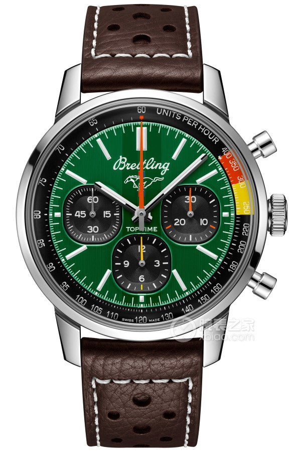 Breitling Top Time B01 Ford Mustang Green Dial Brown Leather Strap Watch for Men - AB01762A1L1X1 Buy Now By Breitling
