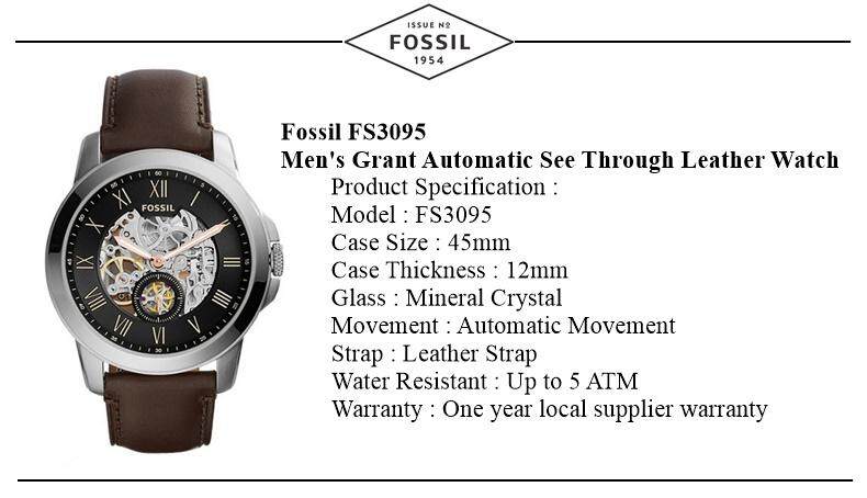 Fossil Grant Automatic Skeleton Black Dial Brown Leather Strap Watch for Men - ME3095 Buy Now By Fossil