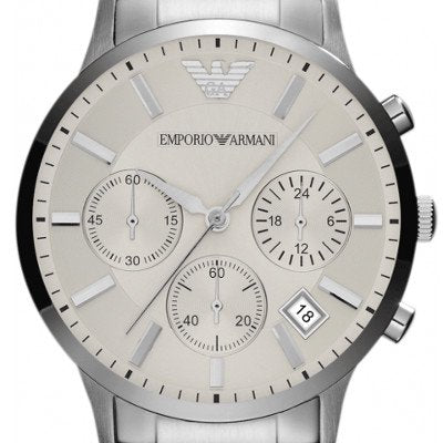 Emporio Armani Renato Chronograph Cream Dial Silver Steel Strap Watch For Men - AR2458 Buy Now By Emporio Armani