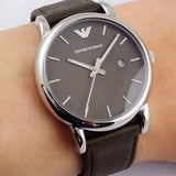 Emporio Armani Classic Quartz Grey Dial Grey Leather Strap Watch For Men - AR1730 Buy Now By Emporio Armani