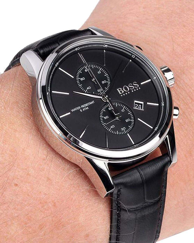 Hugo Boss Chronograph Black Dial Black Leather Strap Watch For Men - 1513266 Buy Now By Hugo Boss