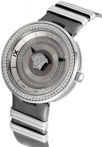 Versace V Metal Icon Silver Dial Silver & Grey Strap Watch for Women - VLC120016 Buy Now By Versace