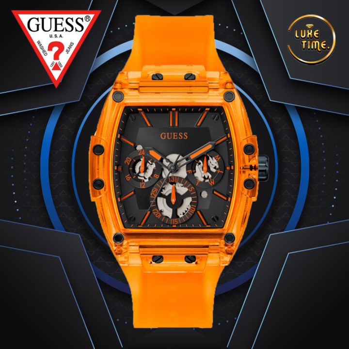 Guess Phoenix Multifunction Black Dial Orange Rubber Strap Watch For Men - GW0203G10 Buy Now By Guess