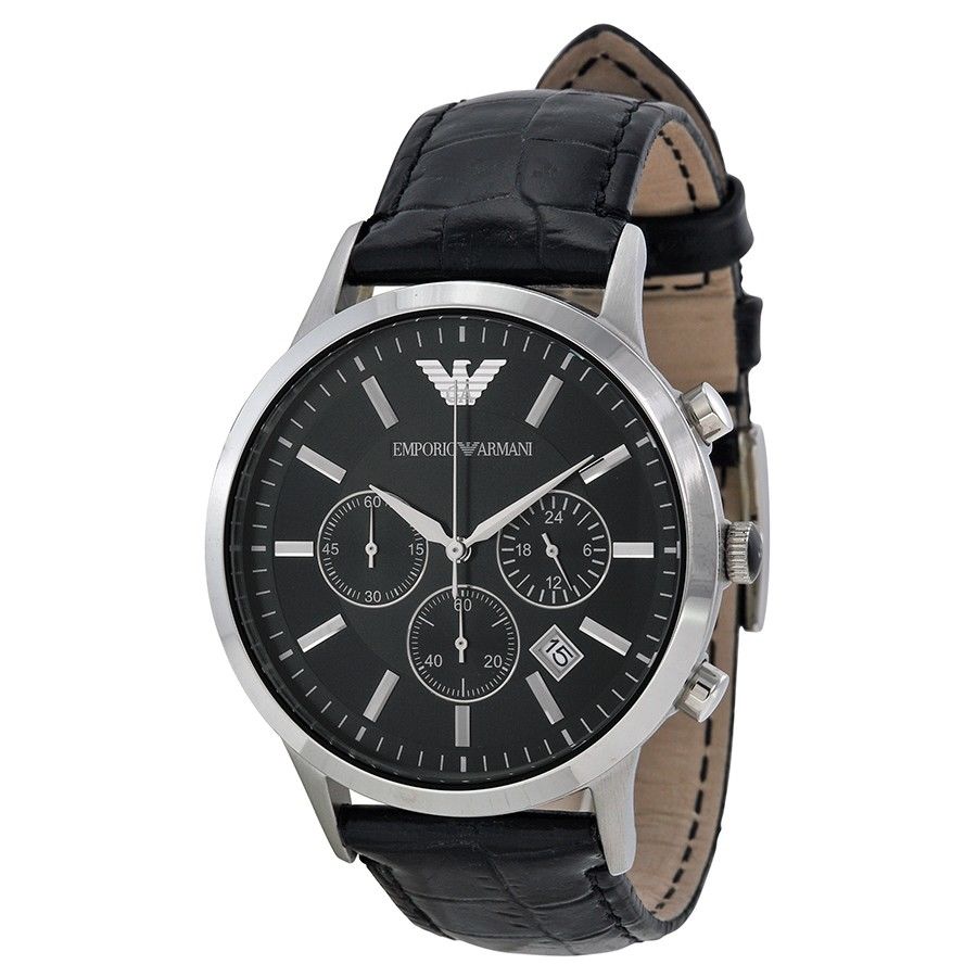 Emporio Armani Renato Chronograph Black Dial Black Leather Strap Watch For Men - AR2447 Buy Now By Emporio Armani