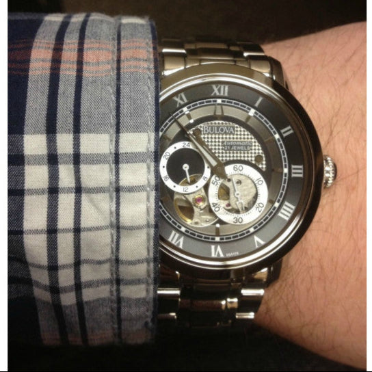 Bulova BVA Dual Aperture Black Dial Silver Steel Strap Watch for Men - 96A119 Buy Now By Bulova