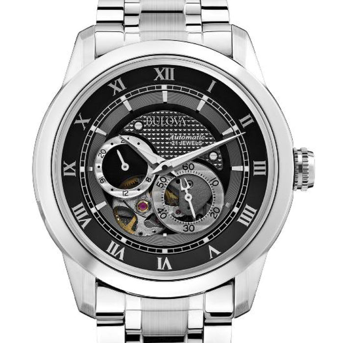 Bulova BVA Dual Aperture Black Dial Silver Steel Strap Watch for Men - 96A119 Buy Now By Bulova