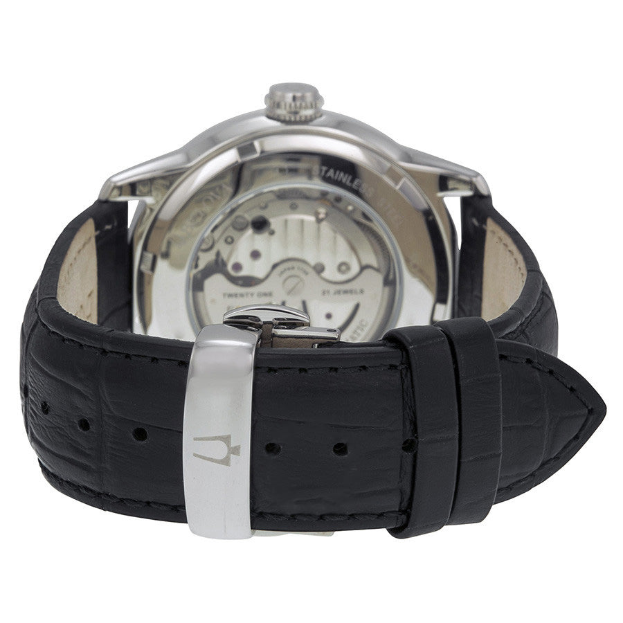 Bulova BVA Classic Automatic Silver Dial Black Leather Strap Watch for Men - 96A135 Buy Now By Bulova