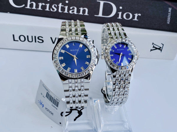 Bulova Phantom Baguette Crystal Blue Dial Silver Steel Strap Watch for Men - 96A254 Buy Now By Bulova