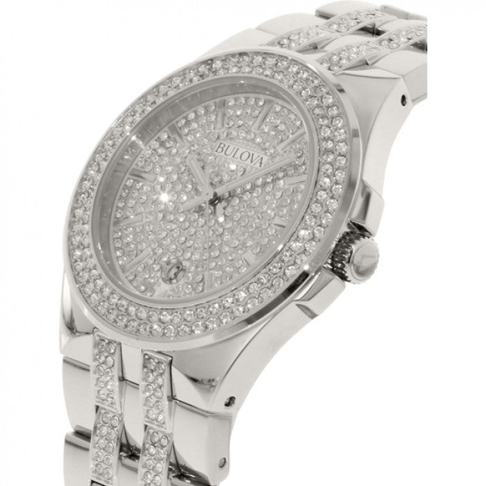 Bulova Crystal Pave Silver Dial Silver Steel Strap Watch for Men - 96B235 Buy Now By Bulova
