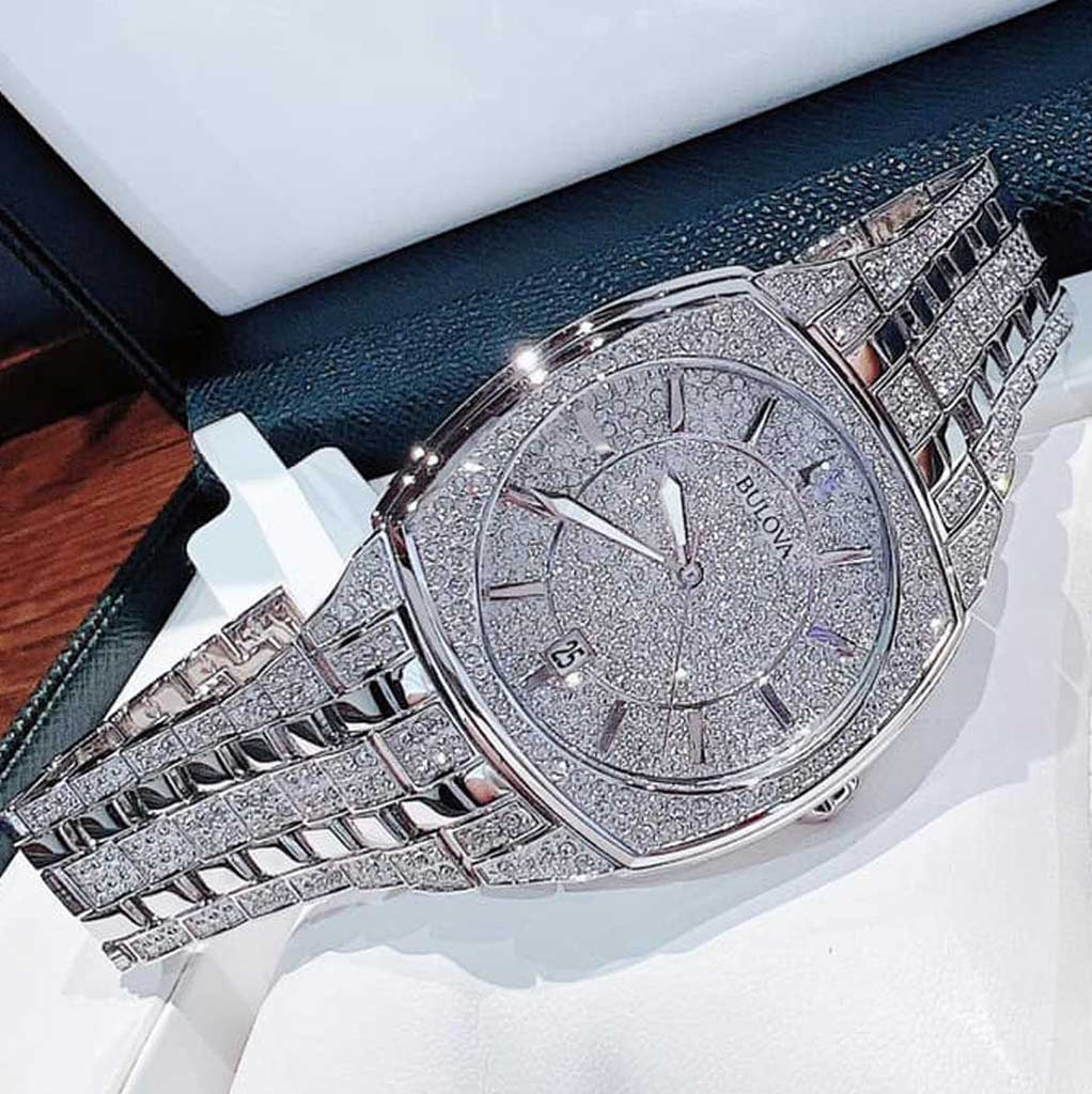 Bulova Phantom Swarovski Crystal Pave Silver Dial Silver Steel Strap Watch for Men - 98B296 Buy Now By Bulova