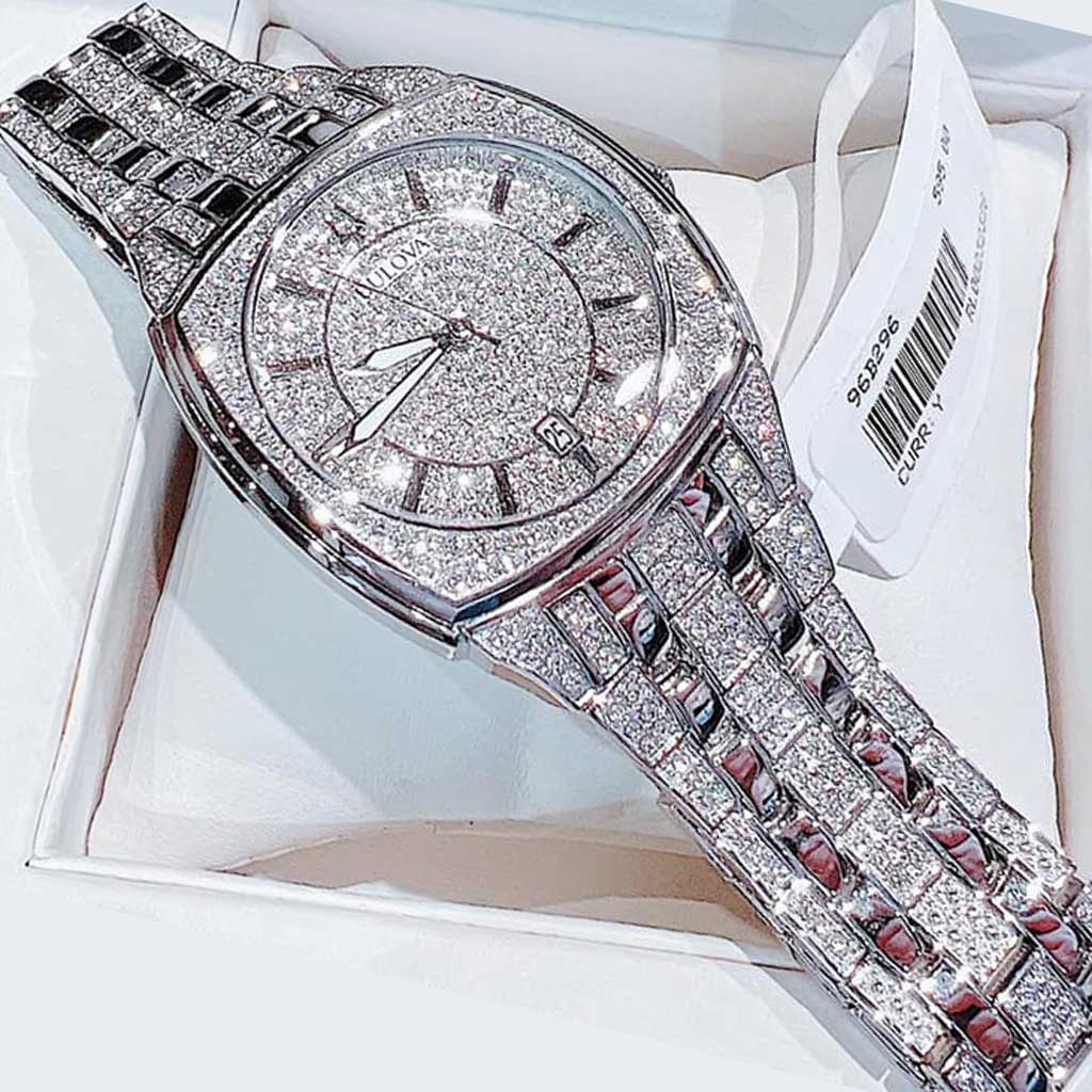 Bulova Phantom Swarovski Crystal Pave Silver Dial Silver Steel Strap Watch for Men - 98B296 Buy Now By Bulova