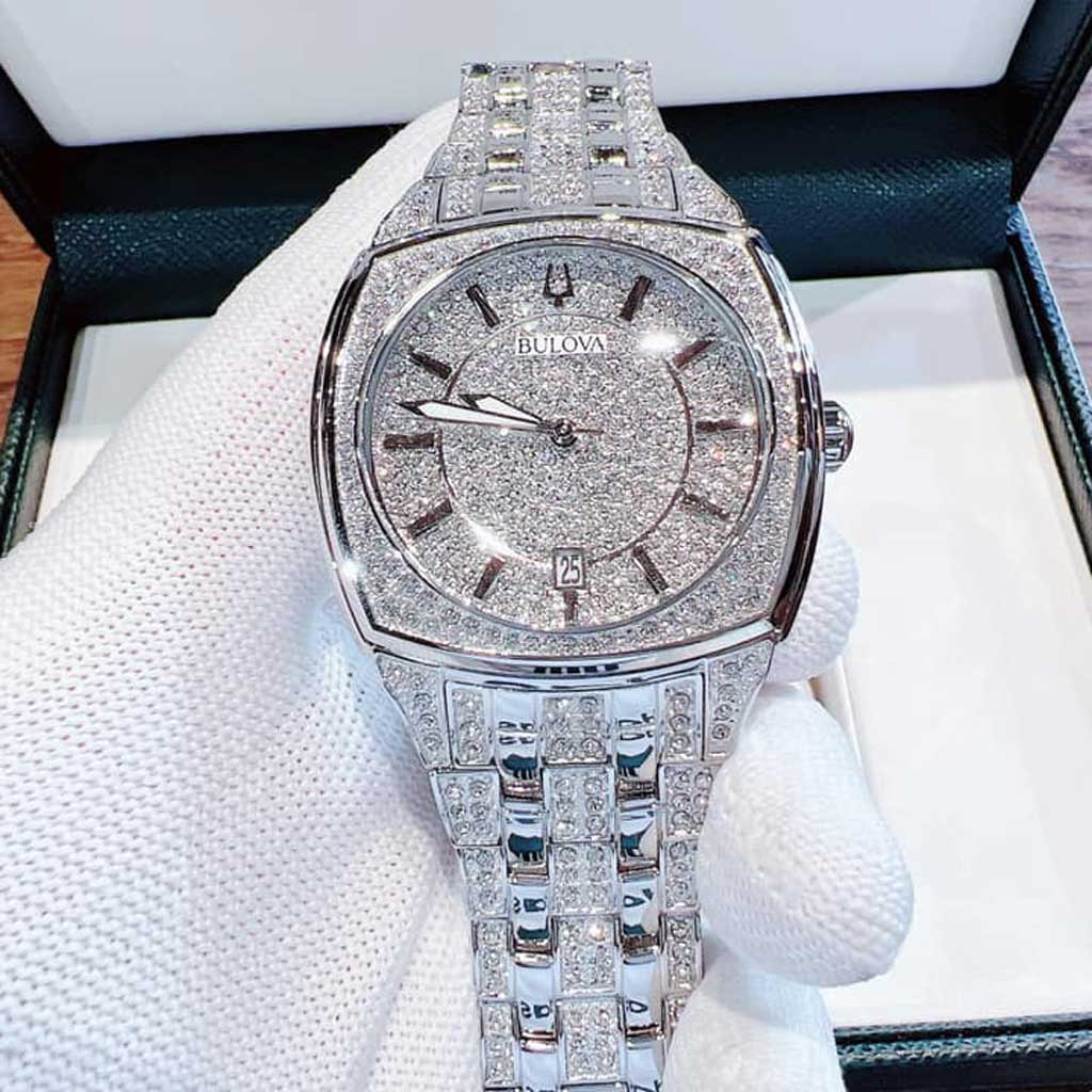 Bulova Phantom Swarovski Crystal Pave Silver Dial Silver Steel Strap Watch for Men - 98B296 Buy Now By Bulova