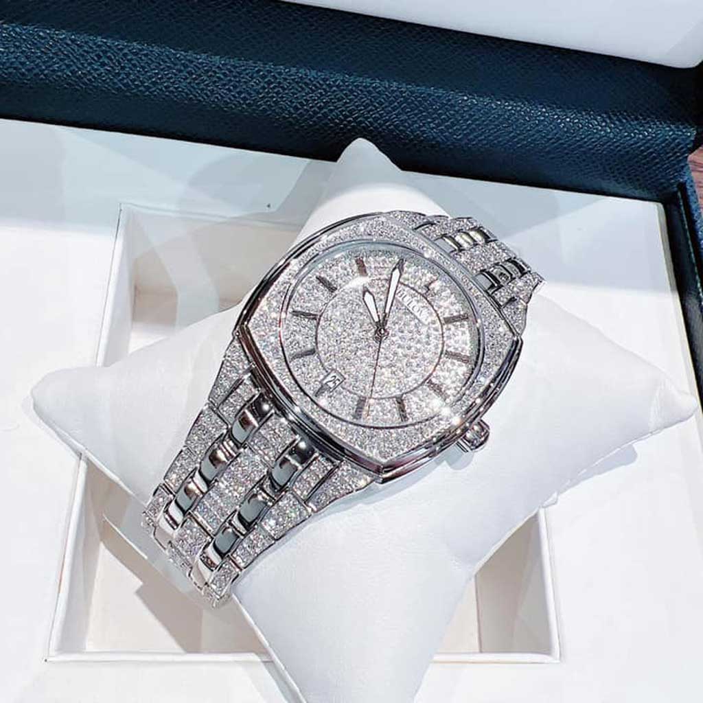 Bulova Phantom Swarovski Crystal Pave Silver Dial Silver Steel Strap Watch for Men - 98B296 Buy Now By Bulova