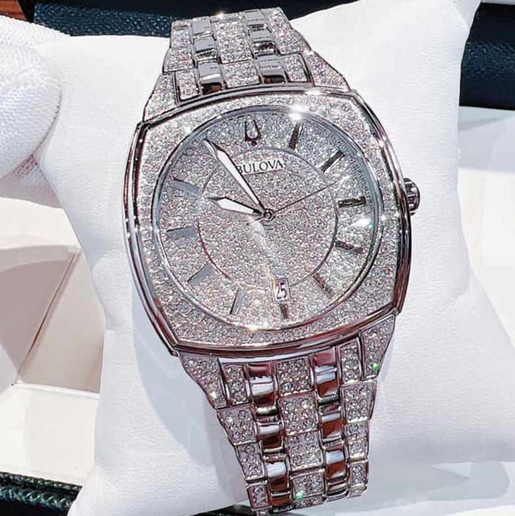 Bulova Phantom Swarovski Crystal Pave Silver Dial Silver Steel Strap Watch for Men - 98B296 Buy Now By Bulova