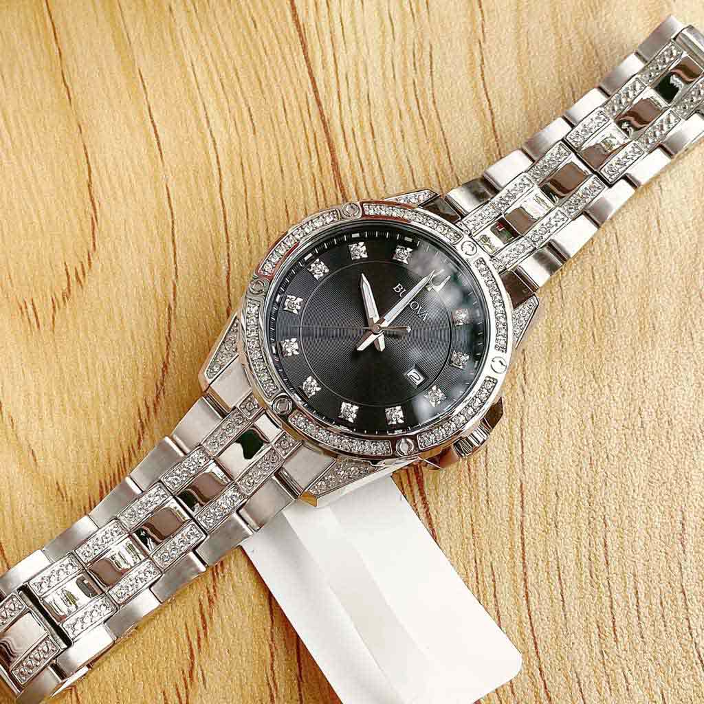 Bulova Crystal Collection Black Dial Silver Steel Strap Watch for Men - 96K104 Buy Now By Bulova